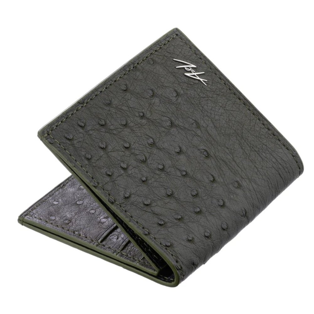 Handmade Ostrich Leather Slim Wallet – Dark Jungle Luxury Minimalist Wallet